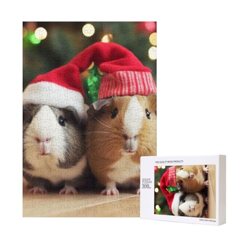 Weihnachtliches Meerschweinchen-Puzzle mit Aufbewahrungsbox, Holzpuzzle für Erwachsene und Kinder, 300 Teile, Familienspaß, dekoratives Spiel von WPUTY