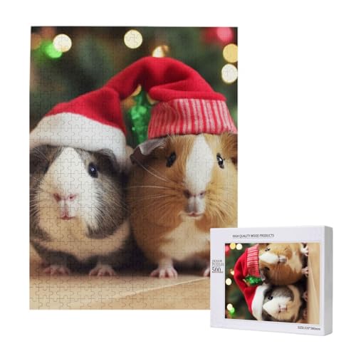 Weihnachtliches Meerschweinchen-Puzzle mit Aufbewahrungsbox, Holzpuzzle für Erwachsene und Kinder, 500 Teile, Familienspaß, dekoratives Spiel von WPUTY