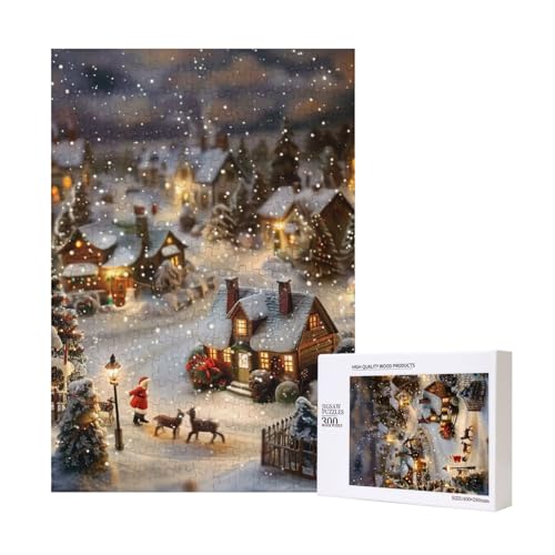 Weihnachtsdorf gedrucktes Puzzle mit Aufbewahrungsbox, Holzpuzzle für Erwachsene und Kinder, 300 Teile Familienspaß, dekoratives Spiel von WPUTY