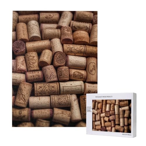 Weinkorken bedrucktes Puzzle mit Aufbewahrungsbox, Holzpuzzle für Erwachsene und Kinder, 500 Teile Familienspaß, dekoratives Spiel von WPUTY
