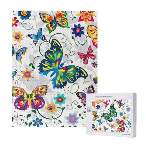 Weißes Blumenmuster bunte Schmetterlinge gedrucktes Puzzle mit Aufbewahrungsbox, Holzpuzzle für Erwachsene und Kinder, 500 Teile, Familienspaß, dekoratives Spiel Weißes Blumenmuster bunte Schmetterlinge gedrucktes Puzzle mit Aufbewahrungsbox, Holzpuzzle für Erwachsene und Kinder, 500 Teile, Familienspaß, dekoratives Spiel von WPUTY
