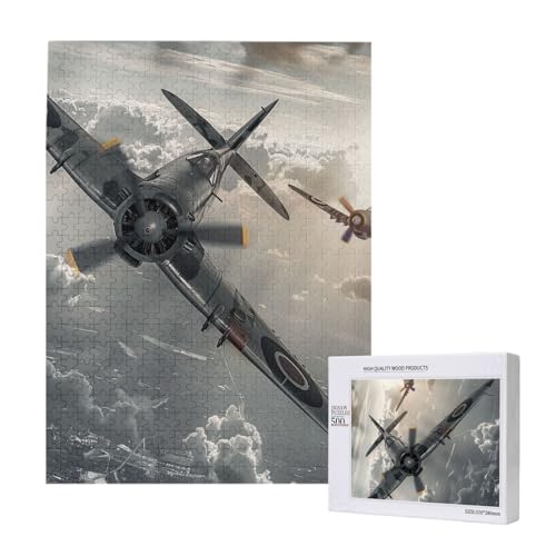 Weltkrieg Flugzeug Flugzeug gedruckt Puzzle mit Aufbewahrungsbox, Holzpuzzle für Erwachsene und Kinder, 500 Teile Familienspaß, dekoratives Spiel von WPUTY