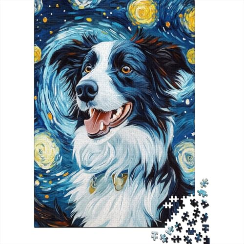 Border Collie 1000-Puzzleteile Starry Moon Night Shepherd PuzzleWohndekoration Geschenk1000-Geschenke Für Erwachsene100% RecyclingkartonGeeignet Für Erwachsene Und Kinder 1000pcs (75x50cm) von WQIRALFEX