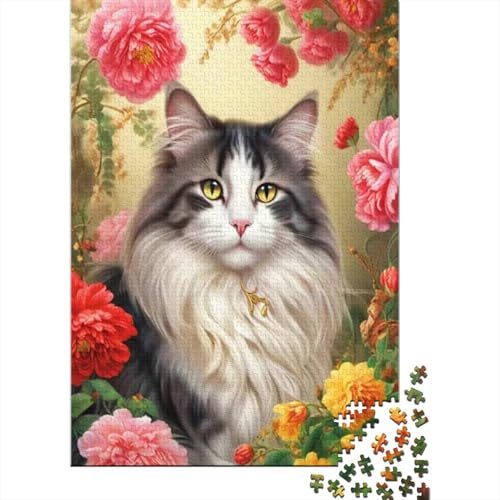 Maine Coon 1000-Puzzleteile Maine Coon Cat with Flower Frame Puzzle Für ErwachseneChallenge Spielzeug1000-Geschenke Für ErwachseneHochwertige 100% Recycelte PappeGeeignet Für Erwachsene Und Kinder 100 von WQIRALFEX