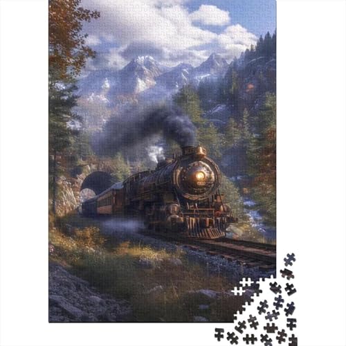 Retro Train 1000-Puzzleteile Mountain and Forest Railway Tracks PuzzleWohndekoration GeschenkPädagogische Spiele Geschenke100% RecyclingkartonGeeignet Für Erwachsene Und Kinder 1000pcs (75x50cm) von WQIRALFEX