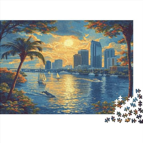 Sonnenuntergang über dem Hafen Puzzle 1000 Teile Puzzle Für Erwachsene Und Kinder Ab 14 Jahren,Puzzlespiel Erwachsenen Puzzlespiel Puzzel 1000pcs (75x50cm) von WQIRALFEX