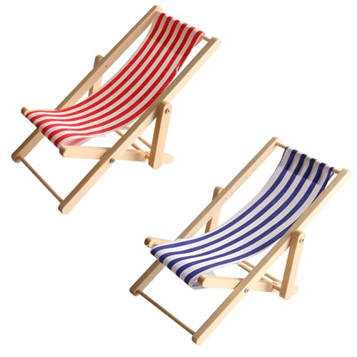 2 Stück Mini Liegestuhl Deko Klein,Strandkorb Deko,Hölzerner Mini Deko Liegestuhl,Miniatur Liegestuhl,Miniatur Strand Stuhl,Kleiner Strandstuhl Für DIY,Strand-Mikrolandschaft Deko(BlauRot) von WQNNQW