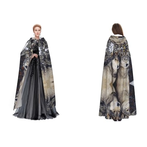 Unisex Kapuzenumhang mit Kapuze (Zwei Wölfe), Halloween, Hexenparty, mit Kapuze, Erwachsene, Vampirumhang von WQUVMDS