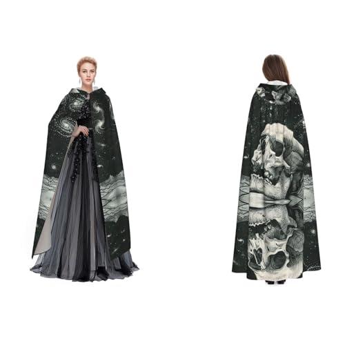 WQUVMDS (Halloween Skelett Totenkopf) Unisex Kapuzenumhang Umhang Halloween Hexe Party Kapuzen Erwachsene Vampire Umhang Umhang von WQUVMDS