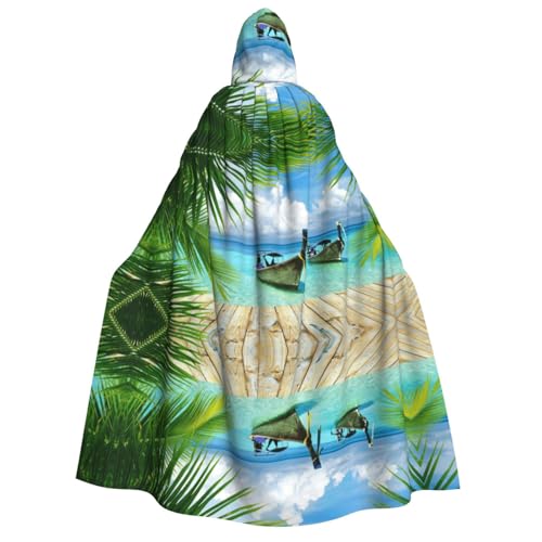 WQUVMDS (Seaside Boat Coconut Leaves) Unisex Erwachsene Kapuzenumhang Umhang Halloween Cosplay Kostüme Vampire Umhang Umhang Umhang von WQUVMDS