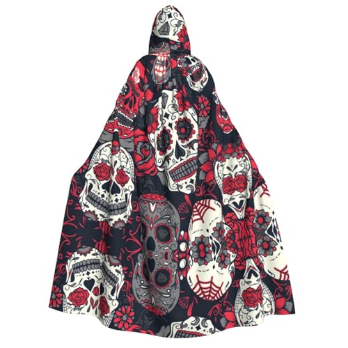 WQUVMDS (Sugar Horror Black Skull) Unisex Erwachsene Kapuzenumhang Umhang Umhang Halloween Cosplay Kostüme Vampire Umhang Umhang Umhang von WQUVMDS