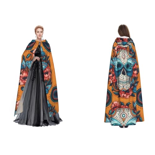 WQUVMDS Umhang mit Kapuze, Motiv: Blumen, Schmetterling, Totenkopf, Unisex, für Halloween, Hexenparty, mit Kapuze, Vampir, Umhang WQUVMDS Umhang mit Kapuze, Motiv: Blumen, Schmetterling, Totenkopf, Unisex, für Halloween, Hexenparty, mit Kapuze, Vampir, Umhang von WQUVMDS