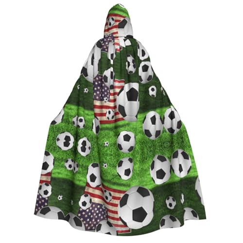 WQUVMDS Umhang mit Kapuze, Motiv: Fußball, USA-Flagge, Unisex, für Erwachsene, Halloween, Cosplay, Kostüme, Vampire, Umhang von WQUVMDS