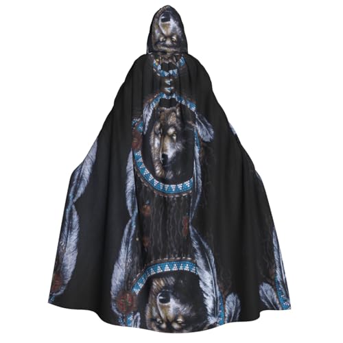 WQUVMDS Umhang mit Kapuze, Unisex, Erwachsene, Motiv: Indianerwolf, für Halloween, Cosplay, Vampire, Umhang von WQUVMDS