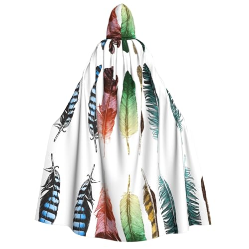 WQUVMDS Umhang mit Kapuze, bunt, handgezeichnete Federn auf weiß), Unisex, für Erwachsene, Halloween, Cosplay, Kostüme, Vampir, Umhang von WQUVMDS