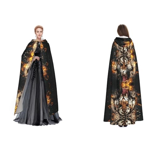 WQUVMDS Umhang mit Kapuze (Brüllender Tiger), Unisex, für Halloween, Hexenparty, mit Kapuze, Vampir, Umhang von WQUVMDS
