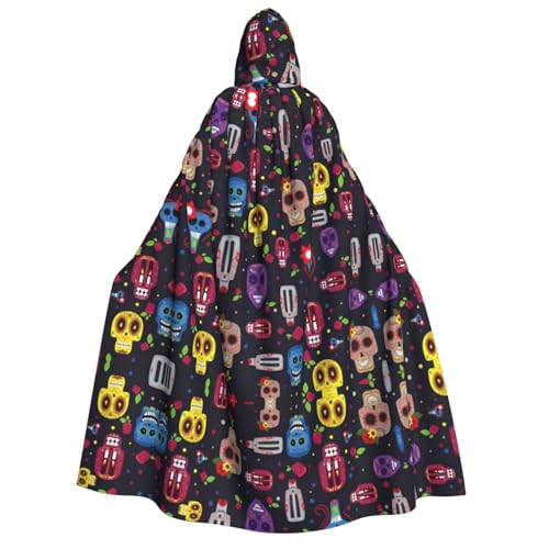WQUVMDS Umhang mit Kapuze (mexikanischer Halloween-Totenkopf), Unisex, für Erwachsene, Halloween, Cosplay, Kostüme, Vampir, Umhang von WQUVMDS