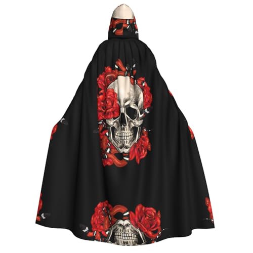 WQUVMDS Umhang mit Kapuze für Erwachsene, Motiv: Rote Rosen, Totenkopf, Blumen, Schlange, Unisex WQUVMDS Umhang mit Kapuze für Erwachsene, Motiv: Rote Rosen, Totenkopf, Blumen, Schlange, Unisex von WQUVMDS