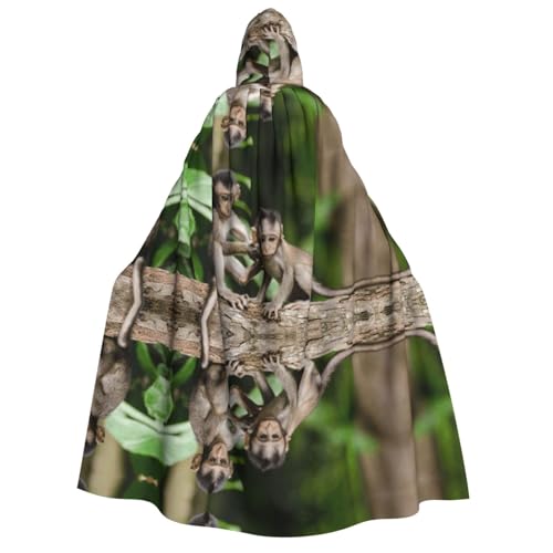 WQUVMDS Umhang mit Kapuze und niedlichem kleinen Affen, Unisex, für Erwachsene, Halloween, Cosplay, Kostüme, Vampir, Umhang von WQUVMDS
