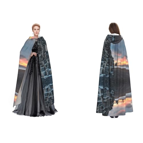 WQUVMDS Unisex Kapuzenumhang (Sonnenaufgang am Strand) Halloween Hexenparty mit Kapuze für Erwachsene Vampire Umhang Umhang von WQUVMDS