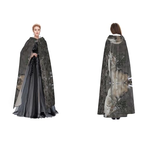 WQUVMDS Unisex Kapuzenumhang (Wolf im Schnee) Halloween Hexenparty mit Kapuze Erwachsene Vampire Umhang Umhang von WQUVMDS