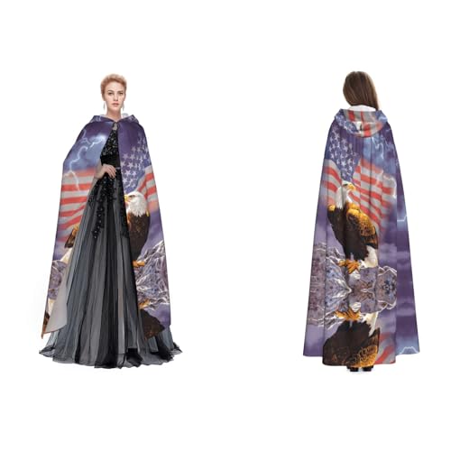 WQUVMDS Unisex Kapuzenumhang mit Adler mit USA-Flagge, für Halloween, Hexenparty, mit Kapuze, Vampirumhang von WQUVMDS