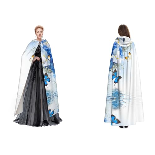 WQUVMDS Unisex Kapuzenumhang mit Blumen und Schmetterlingen, für Halloween, Hexenparty, mit Kapuze für Erwachsene, Vampirumhang von WQUVMDS