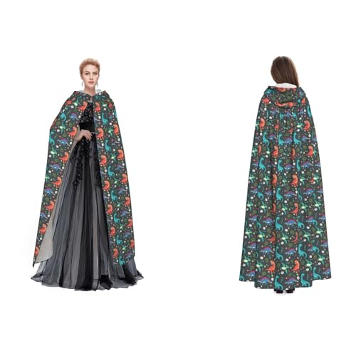 WQUVMDS Unisex Kapuzenumhang mit Cartoon-Dinosaurier-Motiv, für Halloween, Hexenparty, mit Kapuze, Vampir, Umhang von WQUVMDS