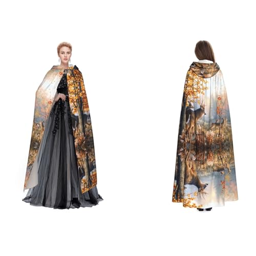 WQUVMDS Unisex Kapuzenumhang mit Hirschmotiv, für Halloween, Hexenparty, mit Kapuze, Vampir, Umhang von WQUVMDS