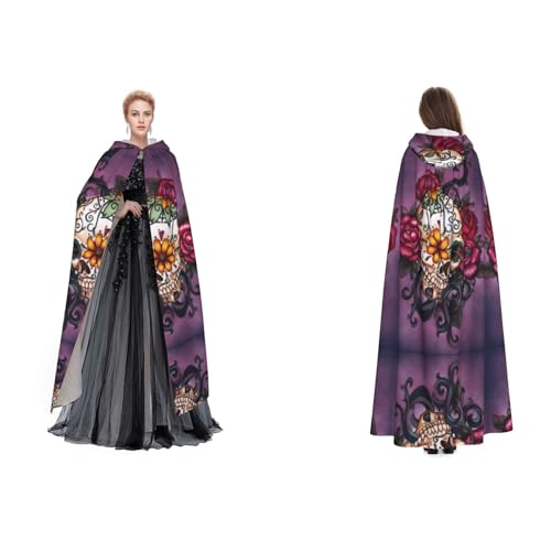 WQUVMDS Unisex Kapuzenumhang mit Kapuze, Motiv: Zucker, Horror, Totenkopf, Blumen, Rose, für Halloween, Hexenparty, mit Kapuze, Vampir, Umhang WQUVMDS Unisex Kapuzenumhang mit Kapuze, Motiv: Zucker, Horror, Totenkopf, Blumen, Rose, für Halloween, Hexenparty, mit Kapuze, Vampir, Umhang von WQUVMDS
