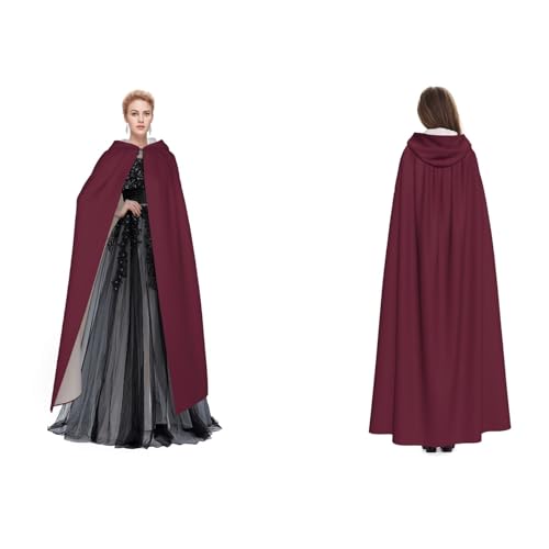 WQUVMDS Unisex Kapuzenumhang mit Kapuze, für Halloween, Hexenparty, mit Kapuze, für Erwachsene, Weinrot von WQUVMDS