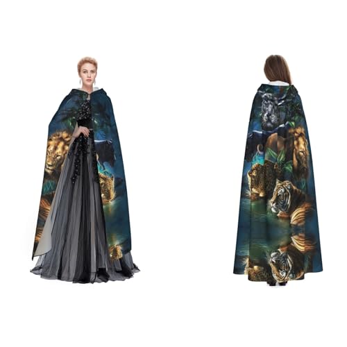 WQUVMDS Unisex Kapuzenumhang mit Kapuze (Tiger Löwen und Leopard), für Halloween, Hexenparty, mit Kapuze für Erwachsene, Vampirumhang von WQUVMDS