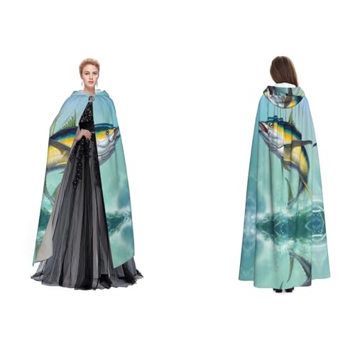 WQUVMDS Unisex Kapuzenumhang mit Kapuze (Tuna Fish) für Halloween, Hexenparty, mit Kapuze, Erwachsene, Vampirumhang von WQUVMDS