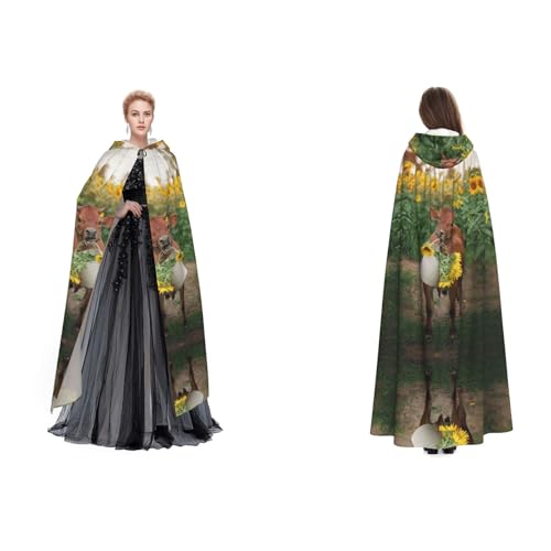WQUVMDS Unisex Kapuzenumhang mit Kuh in Sonnenblumen, für Halloween, Hexenparty, mit Kapuze, Vampirumhang WQUVMDS Unisex Kapuzenumhang mit Kuh in Sonnenblumen, für Halloween, Hexenparty, mit Kapuze, Vampirumhang von WQUVMDS