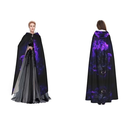WQUVMDS Unisex Kapuzenumhang mit Pantherkopf in Flammen für Halloween, Hexenparty, mit Kapuze für Erwachsene, Vampirumhang WQUVMDS Unisex Kapuzenumhang mit Pantherkopf in Flammen für Halloween, Hexenparty, mit Kapuze für Erwachsene, Vampirumhang von WQUVMDS