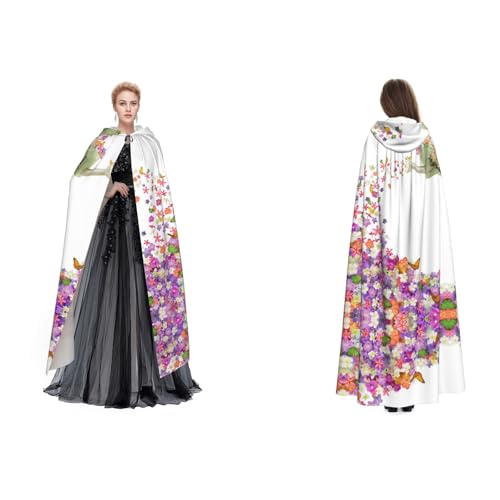 WQUVMDS Unisex Kapuzenumhang mit Schmetterlingen, Narzissen, Blumen, Halloween, Hexenparty, mit Kapuze, Erwachsene, Vampirumhang von WQUVMDS