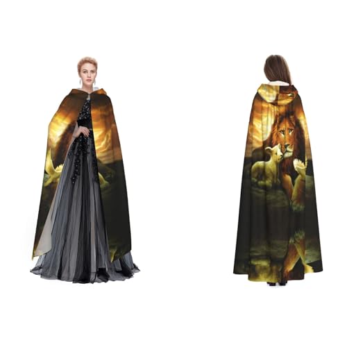 WQUVMDS Unisex Kapuzenumhang mit Sonnenuntergang, Löwe, Lamm, Vogel, Halloween, Hexenparty, mit Kapuze, Erwachsene, Vampirumhang von WQUVMDS