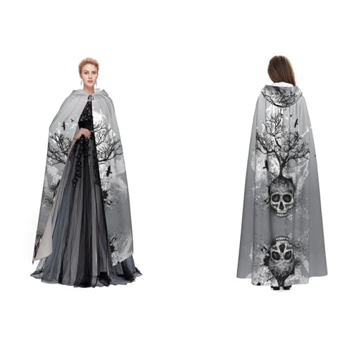 WQUVMDS Unisex Kapuzenumhang mit Totenkopf-Motiv, für Halloween, Hexenparty, mit Kapuze, Vampir, Umhang WQUVMDS Unisex Kapuzenumhang mit Totenkopf-Motiv, für Halloween, Hexenparty, mit Kapuze, Vampir, Umhang von WQUVMDS