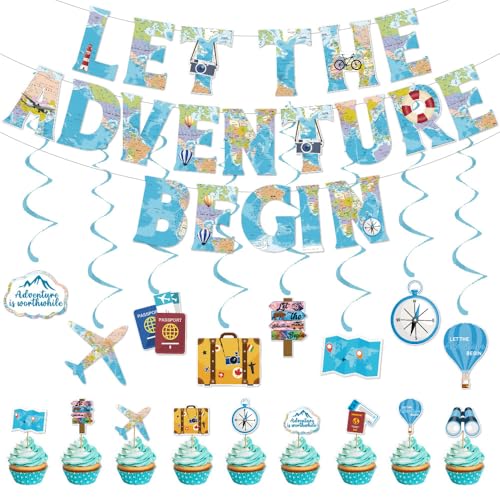 Around the World Graduation Decor, Hanging Banner & Twirling Decorations Set - Travel Theme Cake Toppers for Grade Party Backdrops Around the World Graduation Decor, Hanging Banner & Twirling Decorations Set - Travel Theme Cake Toppers for Grade Party Backdrops von WREWING
