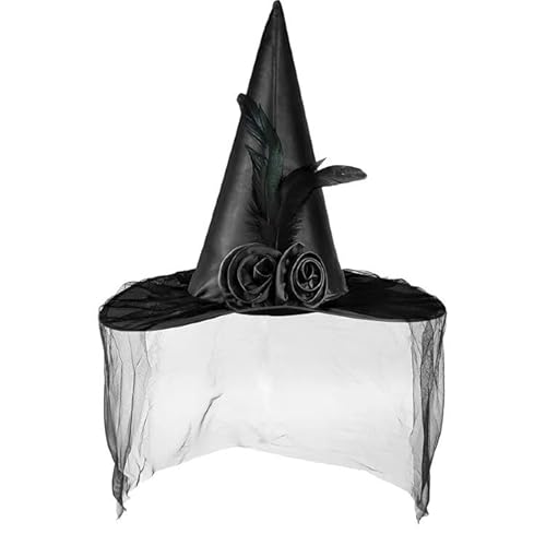 Halloween-Hexenhut: Erwachsenen- und Kinder-Festival-Party-Requisite mit Feder und Blumendekor – ideal für Tanzveranstaltungen von WREWING