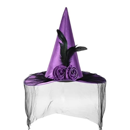 Halloween-Hexenhut: Erwachsenen- und Kinder-Festival-Party-Requisite mit Feder und Blumendekor – ideal für Tanzveranstaltungen von WREWING