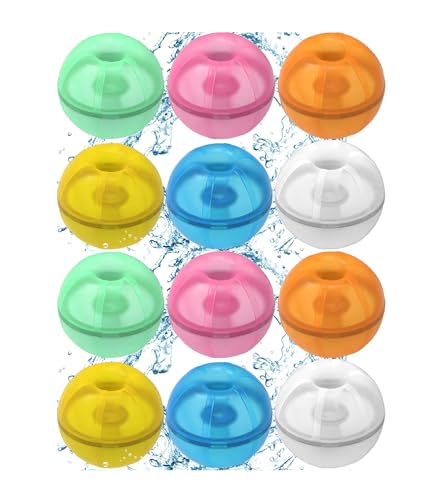 WREWING Wiederverwendbare Silikon-Wasserkugeln: Sofortige Füllung, selbstdichtendes Design für Wasserspaß, 6,3 cm Durchmesser, buntes Set mit Netzbeutel (12 Stück) von WREWING