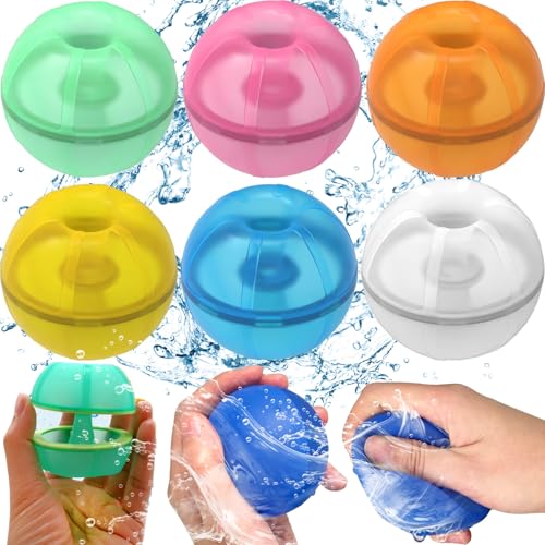 WREWING Wiederverwendbare Silikon-Wasserkugeln: Sofortige Füllung, selbstdichtendes Design für Wasserspaß, 6,3 cm Durchmesser, buntes Set mit Netzbeutel (6 Stück) von WREWING