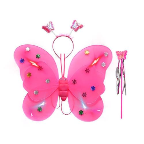 WRIBZD LED Schmetterling Feenflügel Prinzessin Kostüm Set Feenkostüm Mädchen Leuchtende Fee Schmetterling mit Zauberstab Kostüm Stirnband & WRIBZD LED Schmetterling Feenflügel Prinzessin Kostüm Set Feenkostüm Mädchen Leuchtende Fee Schmetterling mit Zauberstab Kostüm Stirnband & von WRIBZD