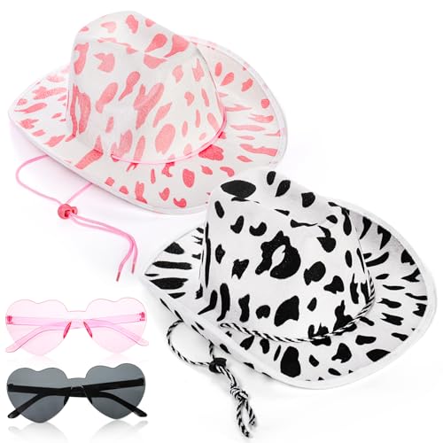 WRINGKIT 2 Stück Cowboyhut mit Kuh-Aufdruck, rosa schwarzer Cowgirl-Hut mit Herz-Sonnenbrille, verstellbares Schlüsselband, Kuhmuster, Rodeo, Western-Cowboyhüte für Cosplay, Festival-Party, Dress Up WRINGKIT 2 Stück Cowboyhut mit Kuh-Aufdruck, rosa schwarzer Cowgirl-Hut mit Herz-Sonnenbrille, verstellbares Schlüsselband, Kuhmuster, Rodeo, Western-Cowboyhüte für Cosplay, Festival-Party, Dress Up von WRINGKIT