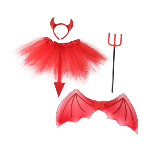 WRITWAA Teufelskostüm-zubehör-set 4-teilig Für Kinderpartys Rock Horn Teufelsstirnband Haarschmuck Requisiten Cosplay-kostüme Halloween Kinderanzüge Party Cosplay-zubehör von WRITWAA