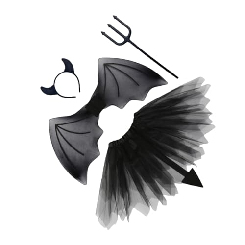 WRITWAA 1 Satz Dämonen flügel Set Halloween -Kostüm Kostüme halloween dekoration halloween kinderparty anzugtasche Make-up-Set Teufel-Party-Kostüm Teufelskostüm für Stoff Black von WRITWAA
