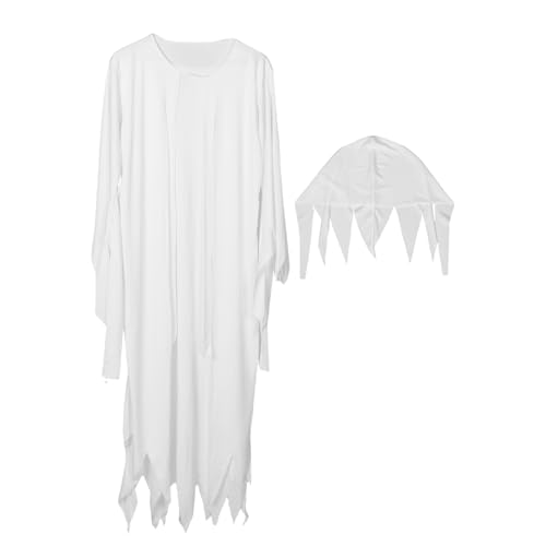 WRITWAA 1 Satz Damen Ghost Kostüm Weißes Gespensterkleid mit Hut für Halloween für Rollenspiele Cosplay und Bühnenaufführungen von WRITWAA