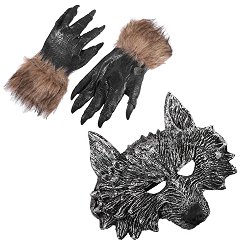 WRITWAA 1 Satz Handschuhe Der Werwolfmaske Handschuhe Mit Wolfsklauen Wolfskopf Werwolf-kostüm Halloween-horror Maskeradehandschuhe Halloween-maske Halloween-wolfsmaske Werwolf-maske Vinyl von WRITWAA
