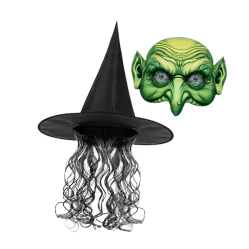 WRITWAA 1 Satz Hexenanzug Halloween-Hexenhut leuchtet Outfit Halloween Hanging Decoration Maske halloween dekoration perücke Hexenhut mit breiter Krempe Halloween-Hexenmütze Oxford-Stoff von WRITWAA